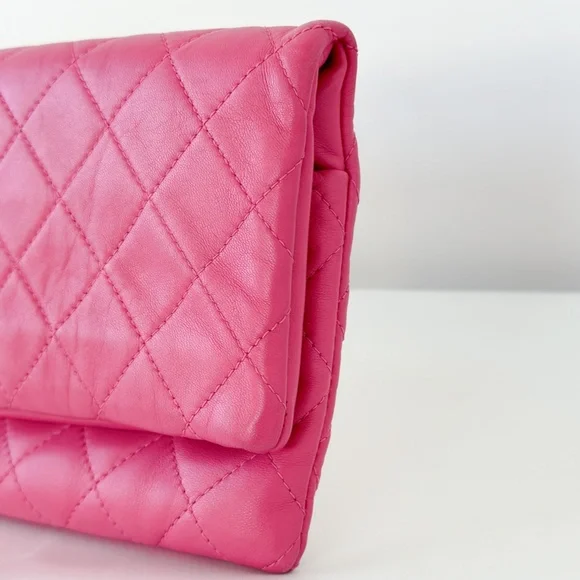 Chanel Pink Quilted Lambskin Fold Over Clutch - Picture 5 of 14